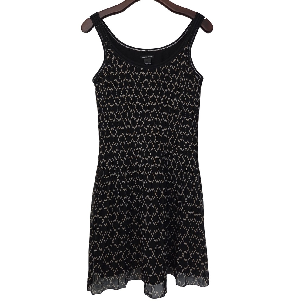 Club Monaco Sleeveless Pleated Geometric Dress Womens Size 0 Black Cream